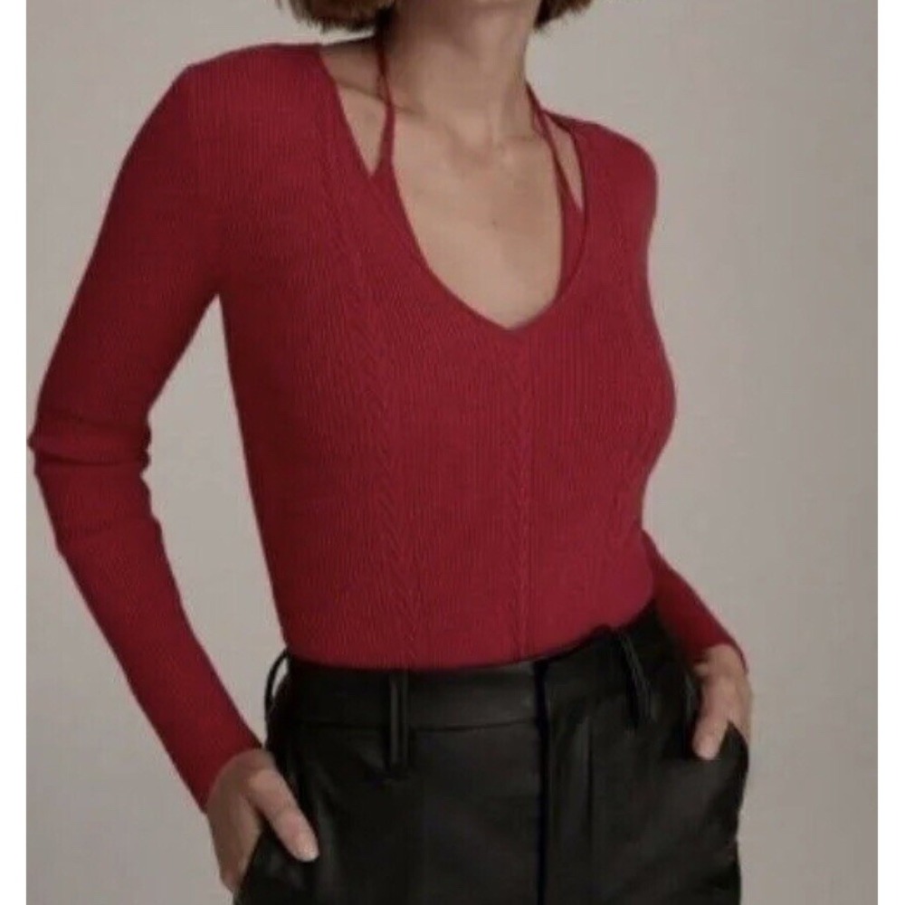 Favorite Daughter Women's XS Red Halter Cable-net Sweater Classy Cute